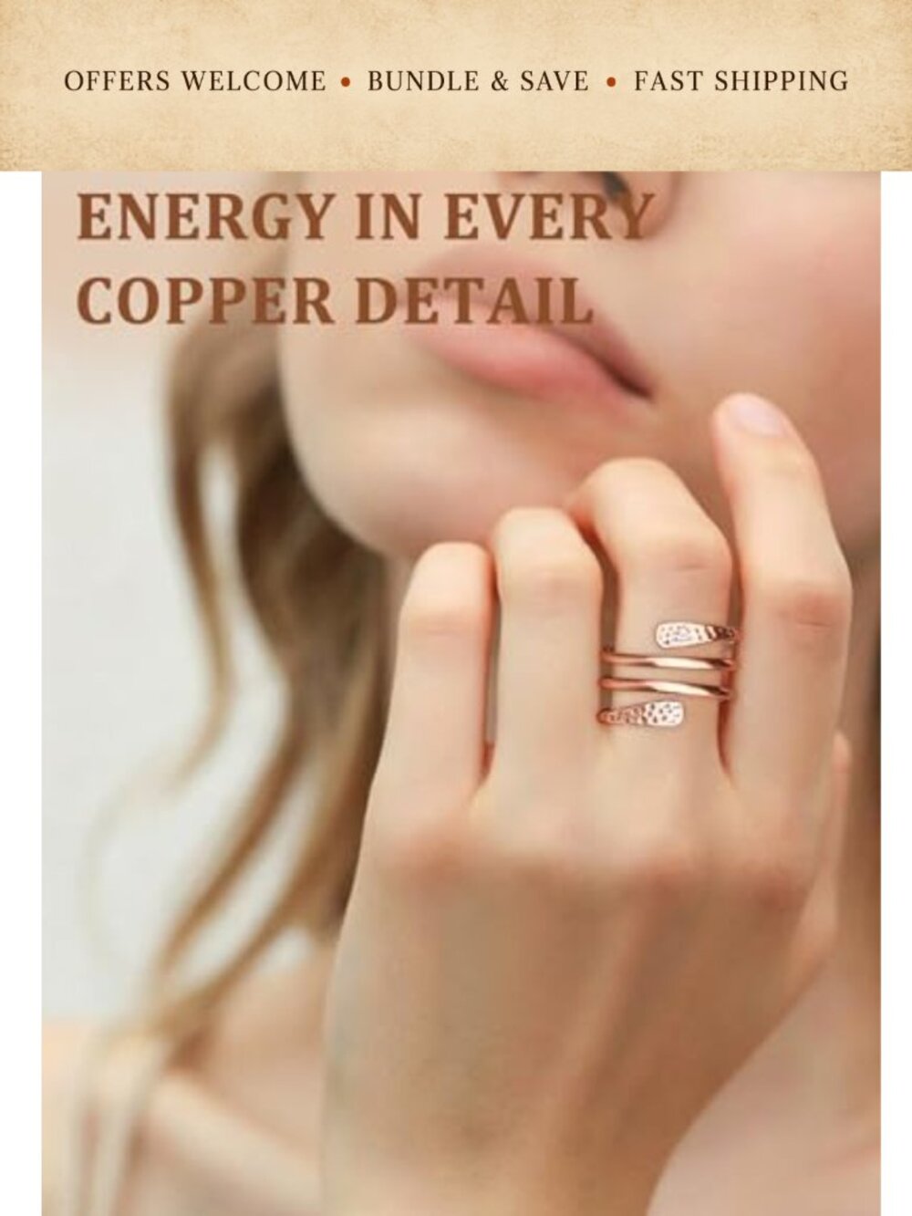 2-Pack Pure Copper Open Spiral Wrap Adjustable Rings Handmade - Picture 5 of 6